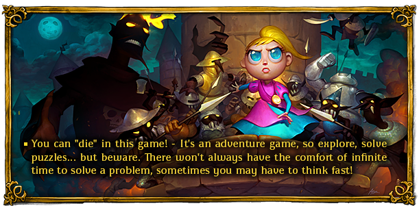 A promotional still with very bad grammar. Tsioque is in the foreground, a horde of goblins coming close behind her with the Wizard looming.