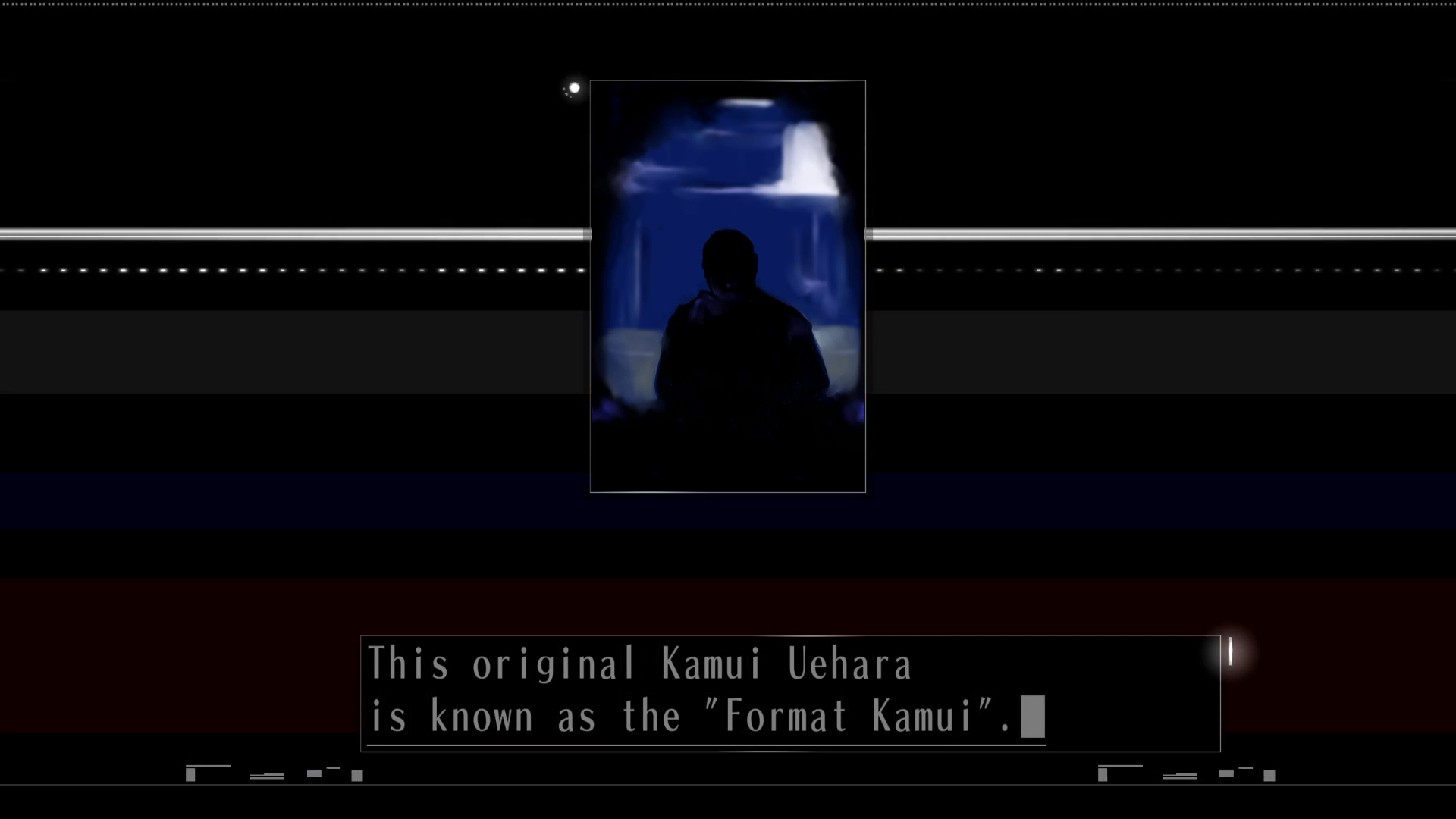 Screenshot from "HIKARI." Uminosuke says, "This original Kamui Uehara is known as the 'Format Kamui'."